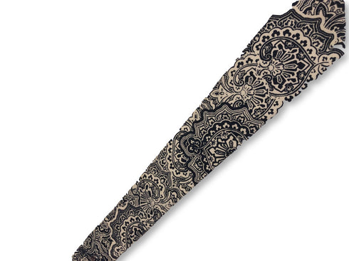 off white cream with dark navy blue geometric paisley mandala design cotton tie